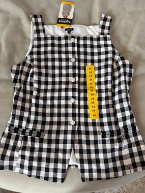 Express Linen Blend Black & White Gingham Button-Front top